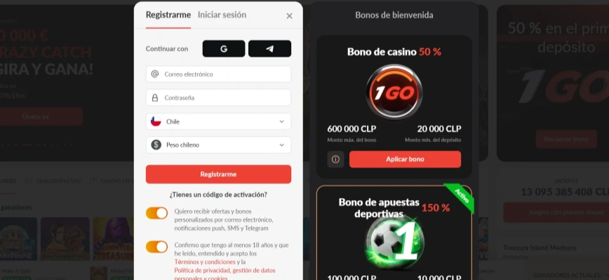 Proceso de registro en 1Go Casino